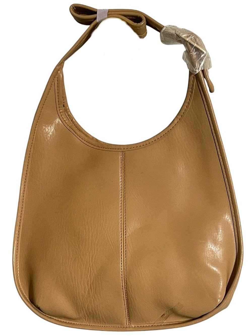 Tan Faux Leather Hobo Crossbody Bag Minimalist Shoulder Purse - Picture 6 of 7